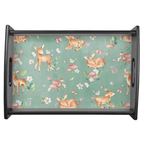 Cute Watercolor Deer Pattern Serving Tray