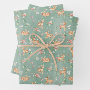Cute Watercolor Deer Pattern Wrapping Paper Sheets