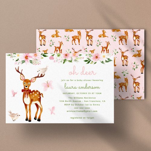 Cute Watercolor Deer Woodland Baby Shower Invitation