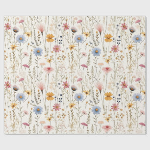 Cute Watercolor Delicate Flowers Foliage Pattern Wrapping Paper
