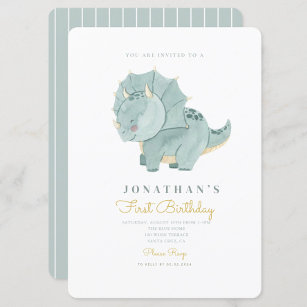 Cute Watercolor Dino First Birthday 1st Birthday Invitation