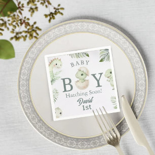 Cute Watercolor Dinosaur 1st Birthday & Baby  Napkins