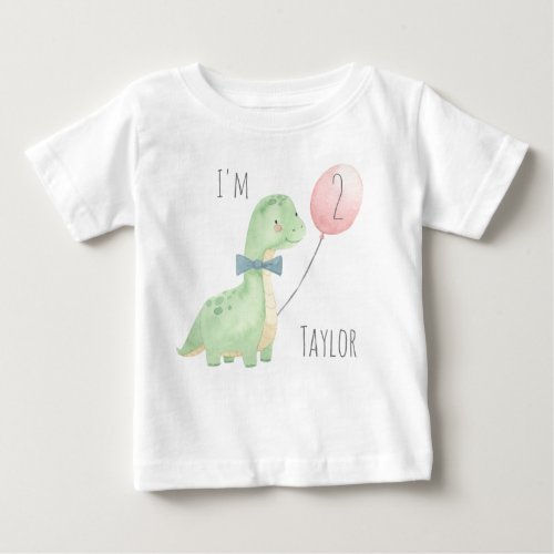 Cute Watercolor Dinosaur 2 Year Old Birthday Baby T_Shirt