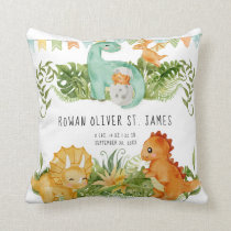 Cute Watercolor Dinosaur Baby Nursery Birth Stats Throw Pillow