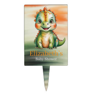 Cute Watercolor Dinosaur Baby Shower Cake Topper
