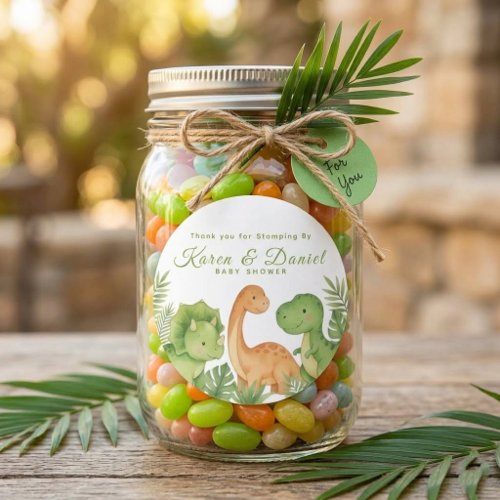 Cute Watercolor Dinosaur Baby Shower Favor Sticker