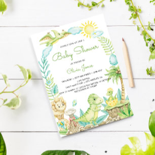 Cute Watercolor Dinosaur Baby Shower Invitation