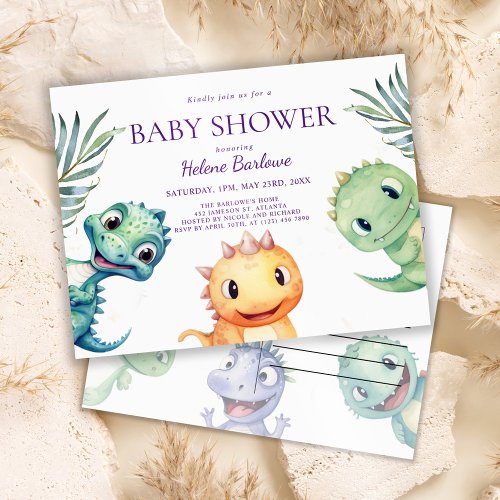 Cute Watercolor Dinosaur Baby Shower Invitation Postcard
