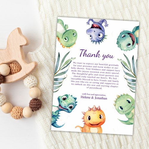 Cute Watercolor Dinosaur Baby Shower Thank You Card