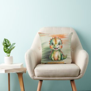 Cute Watercolor Dinosaur Baby Shower Throw Pillow