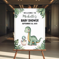 Cute Watercolor Dinosaur Baby Shower Welcome Sign