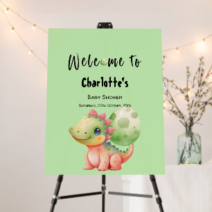 Cute Watercolor Dinosaur Baby Shower Welcome Sign