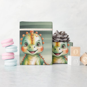 Cute Watercolor Dinosaur Baby Shower Wrapping Paper