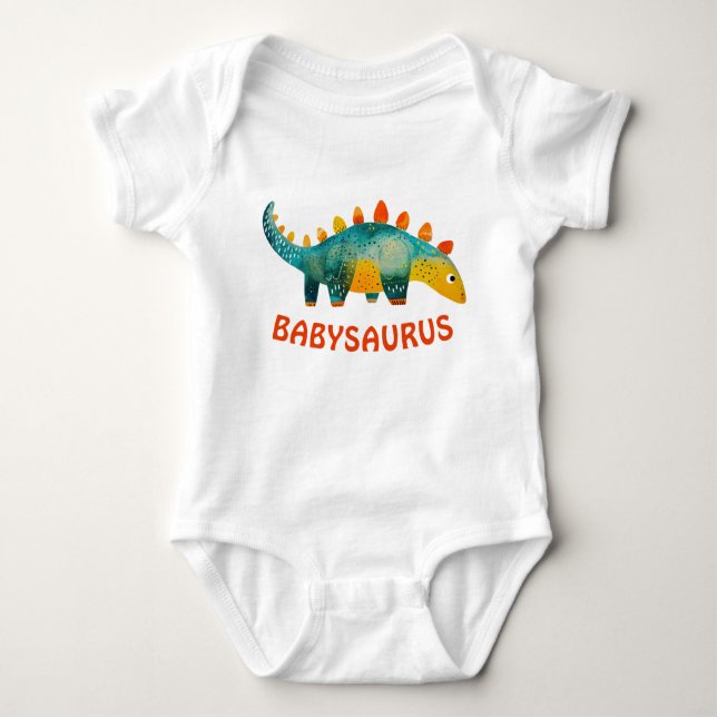 Cute Watercolor Dinosaur Babysaurus Baby Bodysuit (Front)