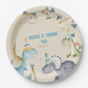 Cute watercolor dinosaur, Beige Dinomite party Paper Plates