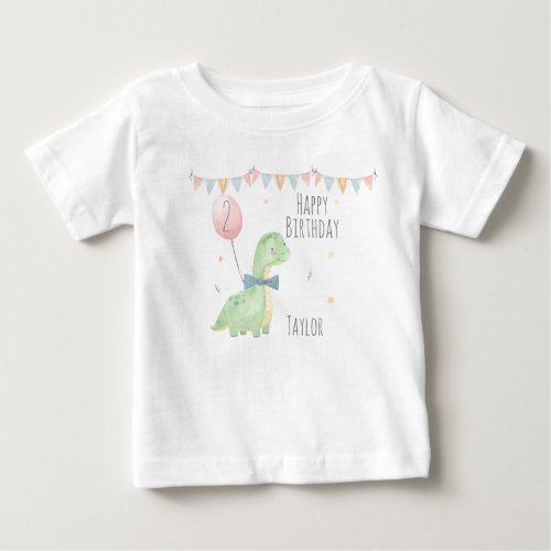 Cute Watercolor Dinosaur Birthday Boy Personalized Baby T_Shirt