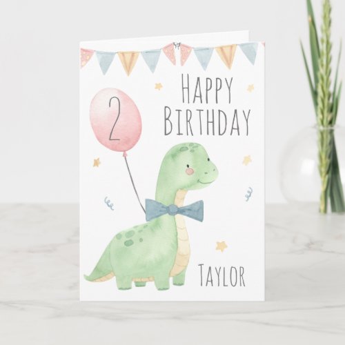 Cute Watercolor Dinosaur Birthday Boy Personalized Card