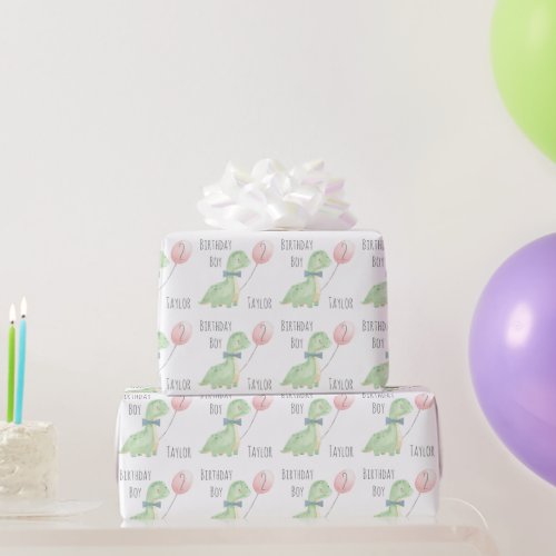 Cute Watercolor Dinosaur Birthday Boy Personalized Wrapping Paper