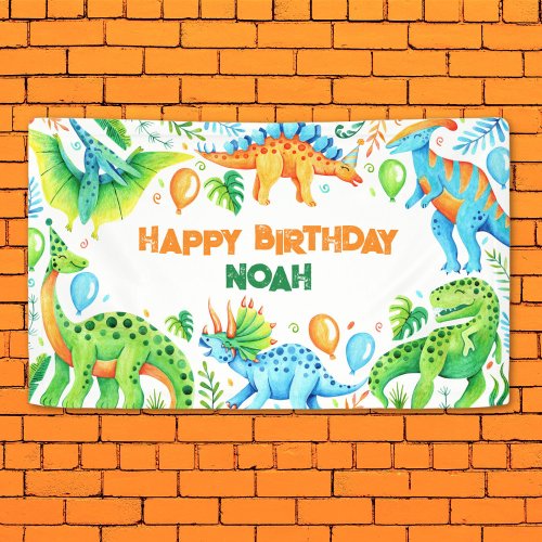 Cute Watercolor Dinosaur Birthday Party Banner