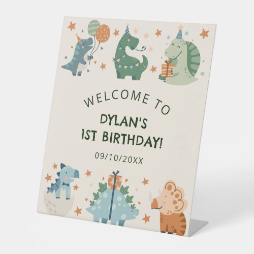 Cute Watercolor Dinosaur Birthday Party Welcome  Pedestal Sign
