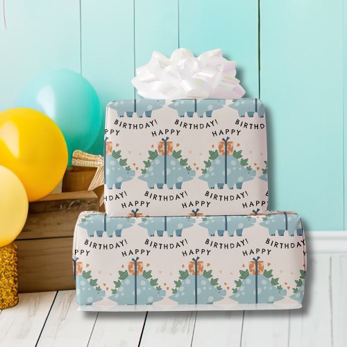Cute Watercolor Dinosaur Birthday  Wrapping Paper