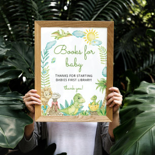 Cute Watercolor Dinosaur Books for Baby Poster