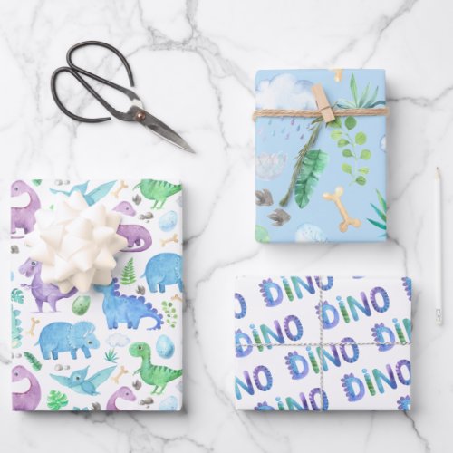 Cute Watercolor Dinosaur Gift Wrapping Paper Sheets
