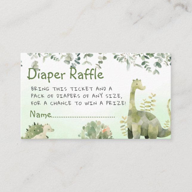 Cute Watercolor Dinosaur Greenery diaper raffle Enclosure Card (Front)