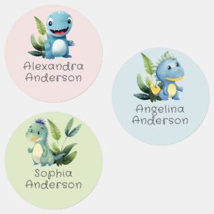 Cute Watercolor Dinosaur Greenery Waterproof Name Labels