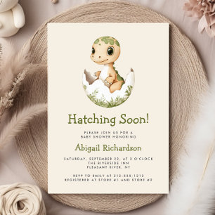 Cute Watercolor Dinosaur Hatching Soon Baby Shower Invitation