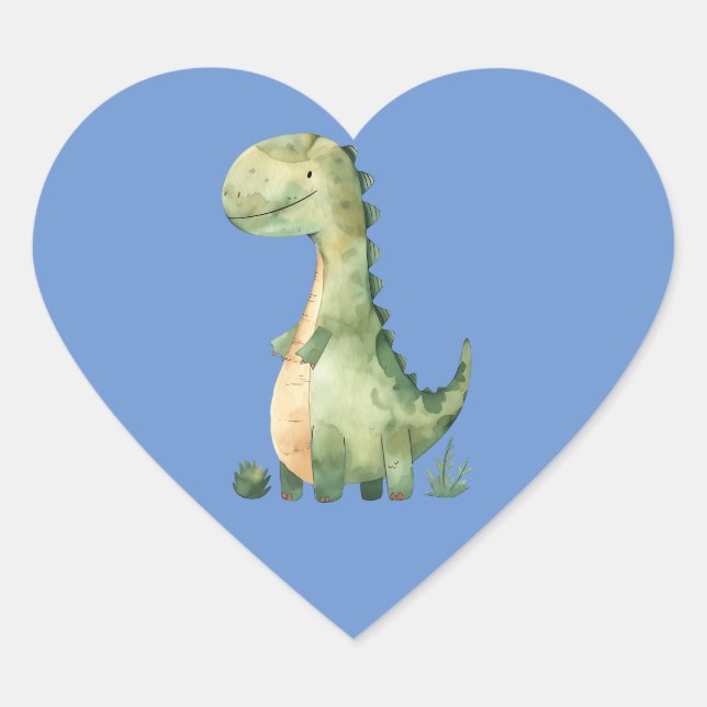 Cute Watercolor Dinosaur Heart Sticker (Front)