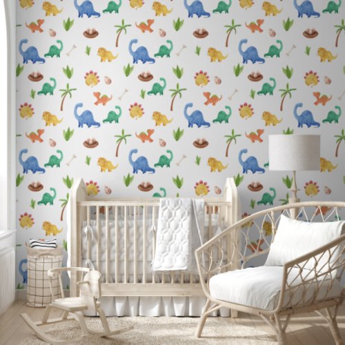 Cute Watercolor Dinosaur Nursery  Kids Room Wallpaper