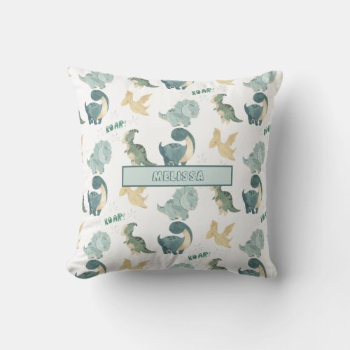 Cute Watercolor Dinosaur Pattern Throw Pillow