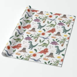 Cute Watercolor Dinosaur Pattern Wrapping Paper