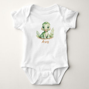 Cute Watercolor Dinosaur Personalized Baby Bodysuit
