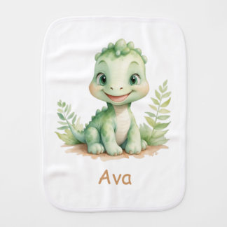Cute Watercolor Dinosaur Personalized Baby Burp Cloth