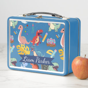 Cute Watercolor Dinosaur Personalized Kids Metal Lunch Box