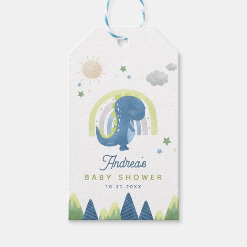 Cute Watercolor Dinosaur T_Rex Baby Shower Party Gift Tags