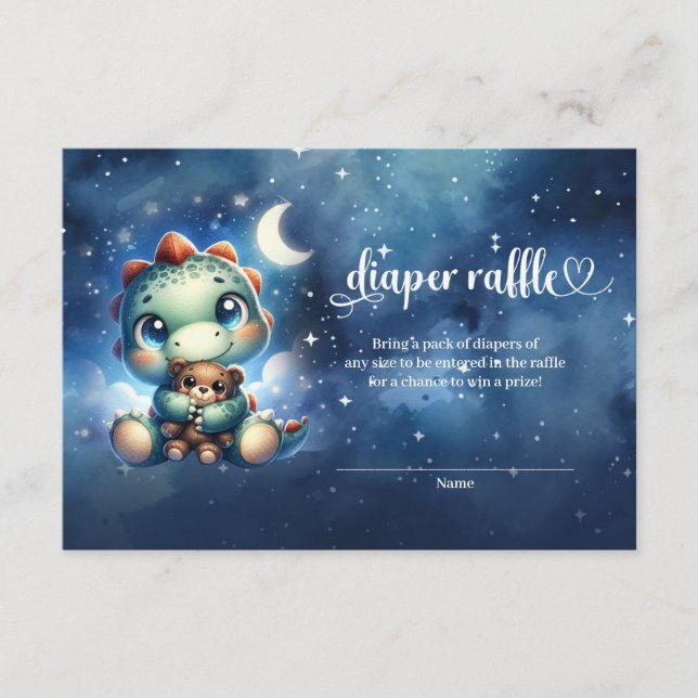 Cute watercolor dinosaur teddy bear diaper raffle enclosure card (Front)