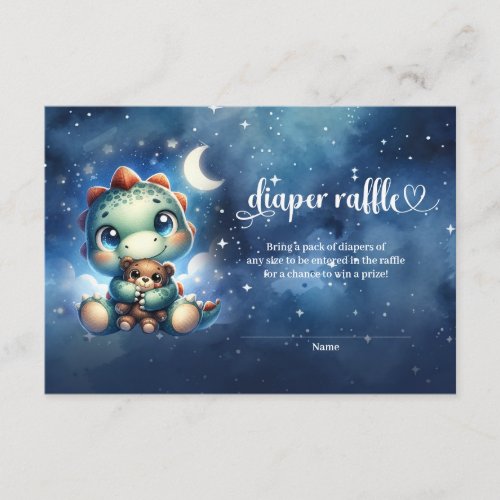 Cute watercolor dinosaur teddy bear diaper raffle enclosure card
