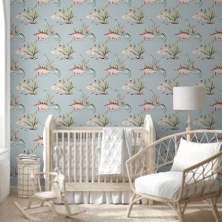 Cute Watercolor Dinosaur Tropical Jungle Nursery