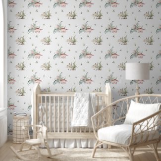 Cute Watercolor Dinosaur Tropical Jungle Nursery