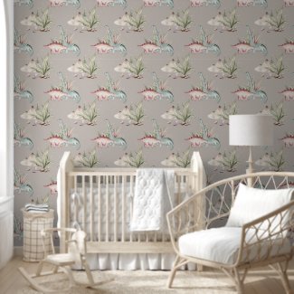 Cute Watercolor Dinosaur Tropical Jungle Nursery