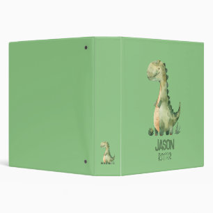 Cute Watercolor Dinosaur With Kids Name 3 Ring Binder
