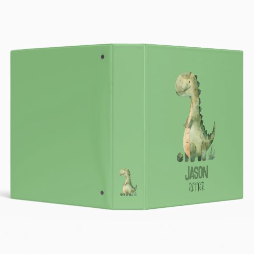 Cute Watercolor Dinosaur With Kids Name 3 Ring Binder