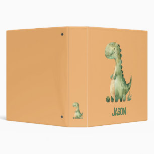 Cute Watercolor Dinosaur With Kids Name 3 Ring Binder