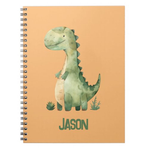 Cute Watercolor Dinosaur With Kids Name Notebook