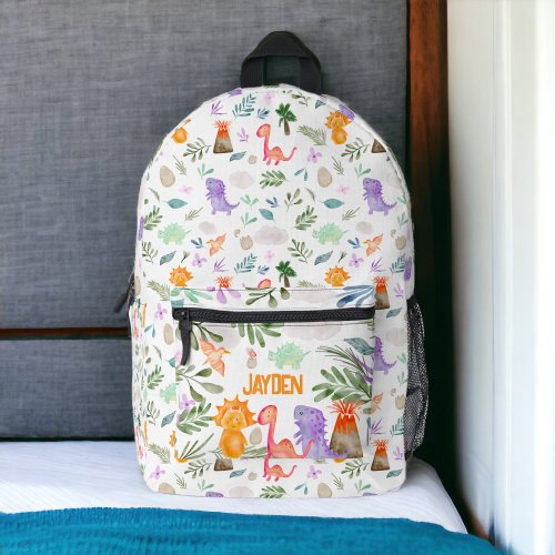 Cute watercolor dinosaurs greenery pattern printed backpack