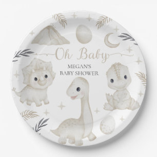 Cute Watercolor Dinosaurs Neutral Baby Shower Paper Plates