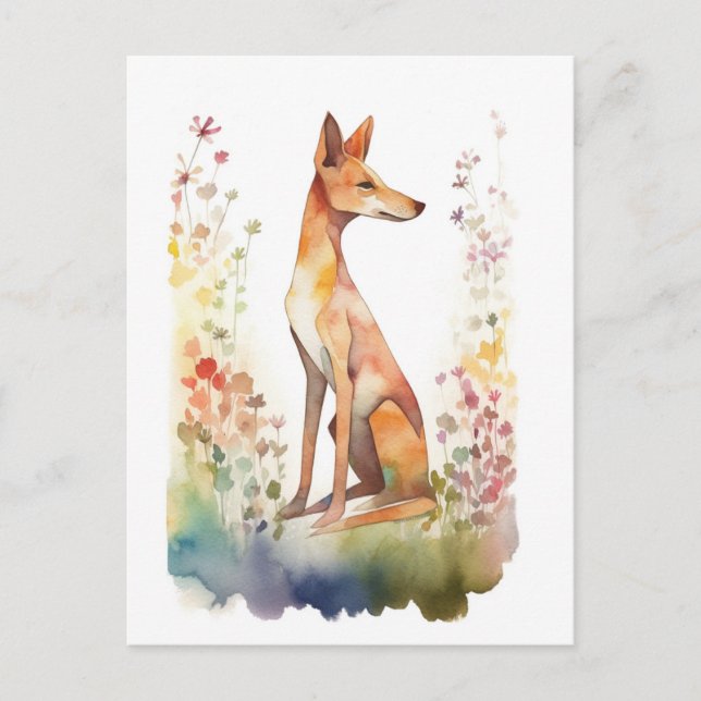 Cute Watercolor Dog and Wildflowers  Postcard (Front)
